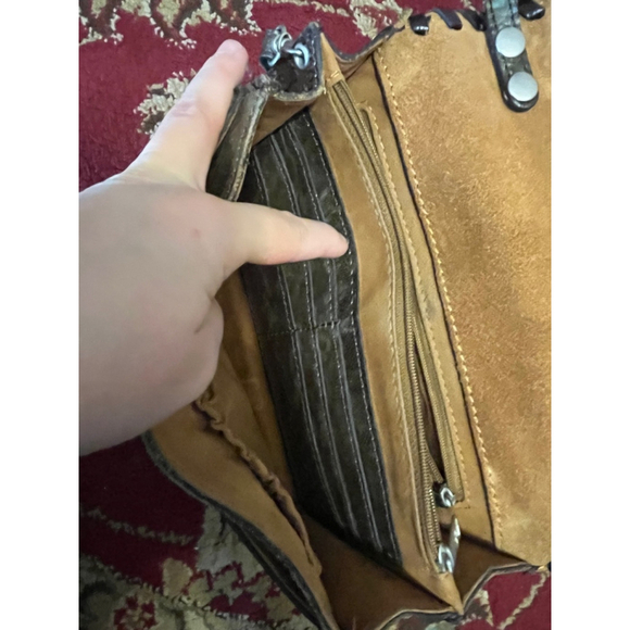 PATRICIA NASH SAVINI TOOLED BOHO COWGIRL TURQUOISE LEATHER BAG PURSE - Picture 9 of 11